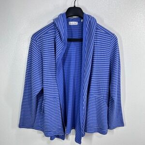 Habitat Women's Blue White Mixed Stripe Hooded Open Front Cardigan Pockets XL